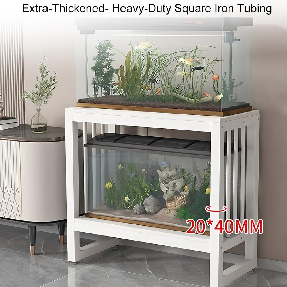 Support Aquarium Style Vintage en Rotin – Meuble-Support Robuste en Acier avec Étagère Ouverte – Table pour Aquarium 70 Cm Hauteur, Idéal La Maison, Le Salon Ou La Chambre.(Blanc,70x50x80cm)