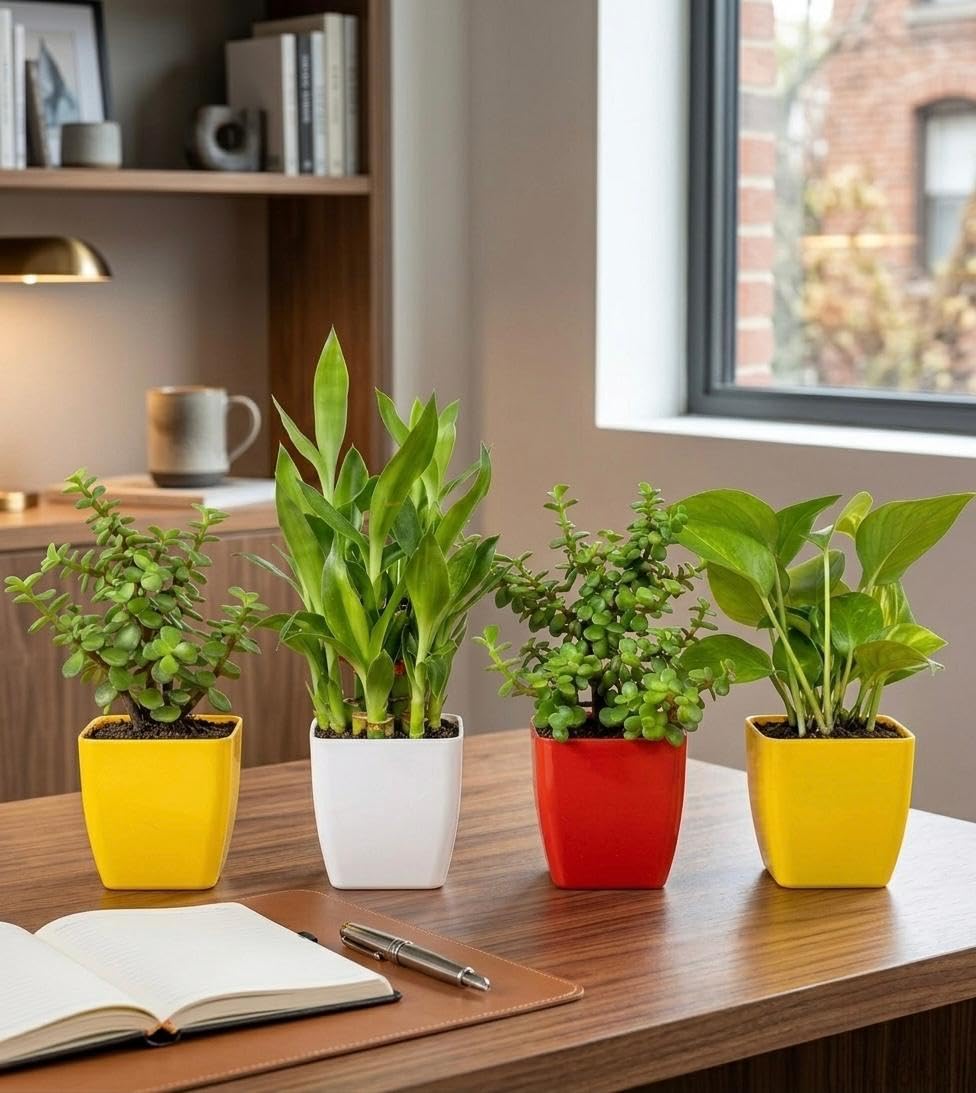 4 Lucky Plants - Jade, Bamboo & Money Plant Combo -5