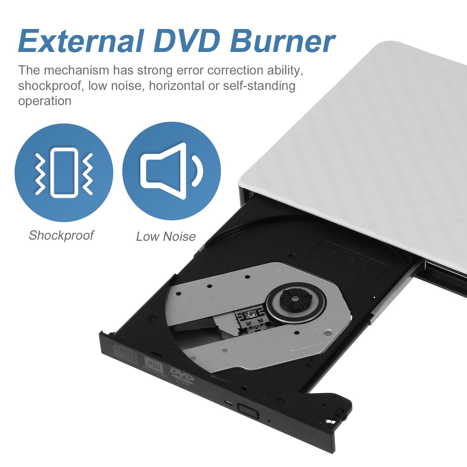 Masterizzatore Velocità Esterno Ultra- USB 3.0 e Dvd Leggero Dvd-rom 8x Cd-rom 24x Compatibile Design Classico in Abs Silenzioso e Portatile Laptop e Desktop