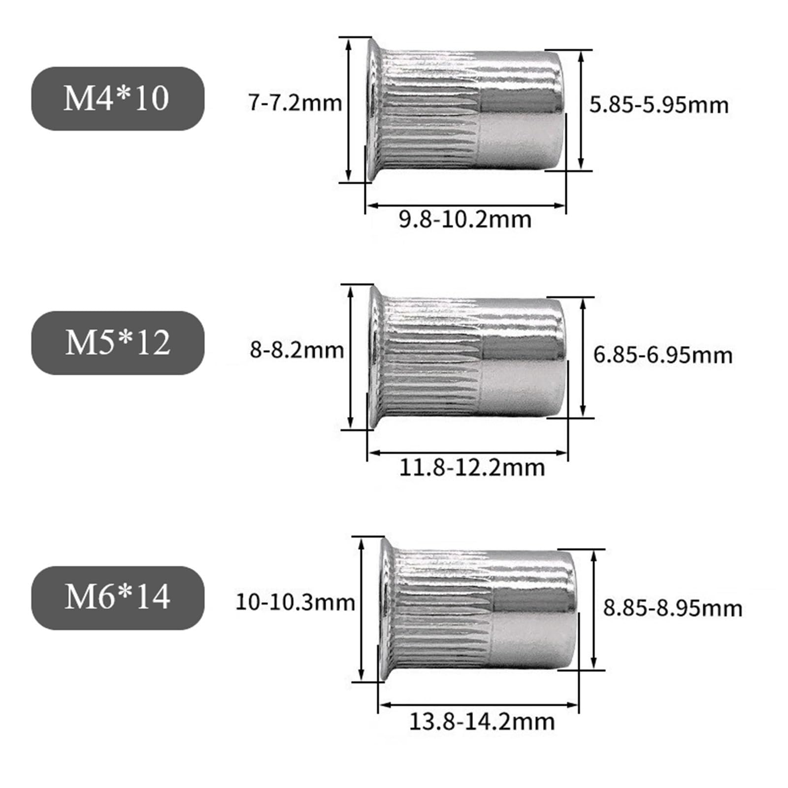 Dadi rivettati filettati, Assortimento di dadi for rivetti a testa svasata in acciaio inossidabile, confezione da 300 pezzi M4 M5 M6