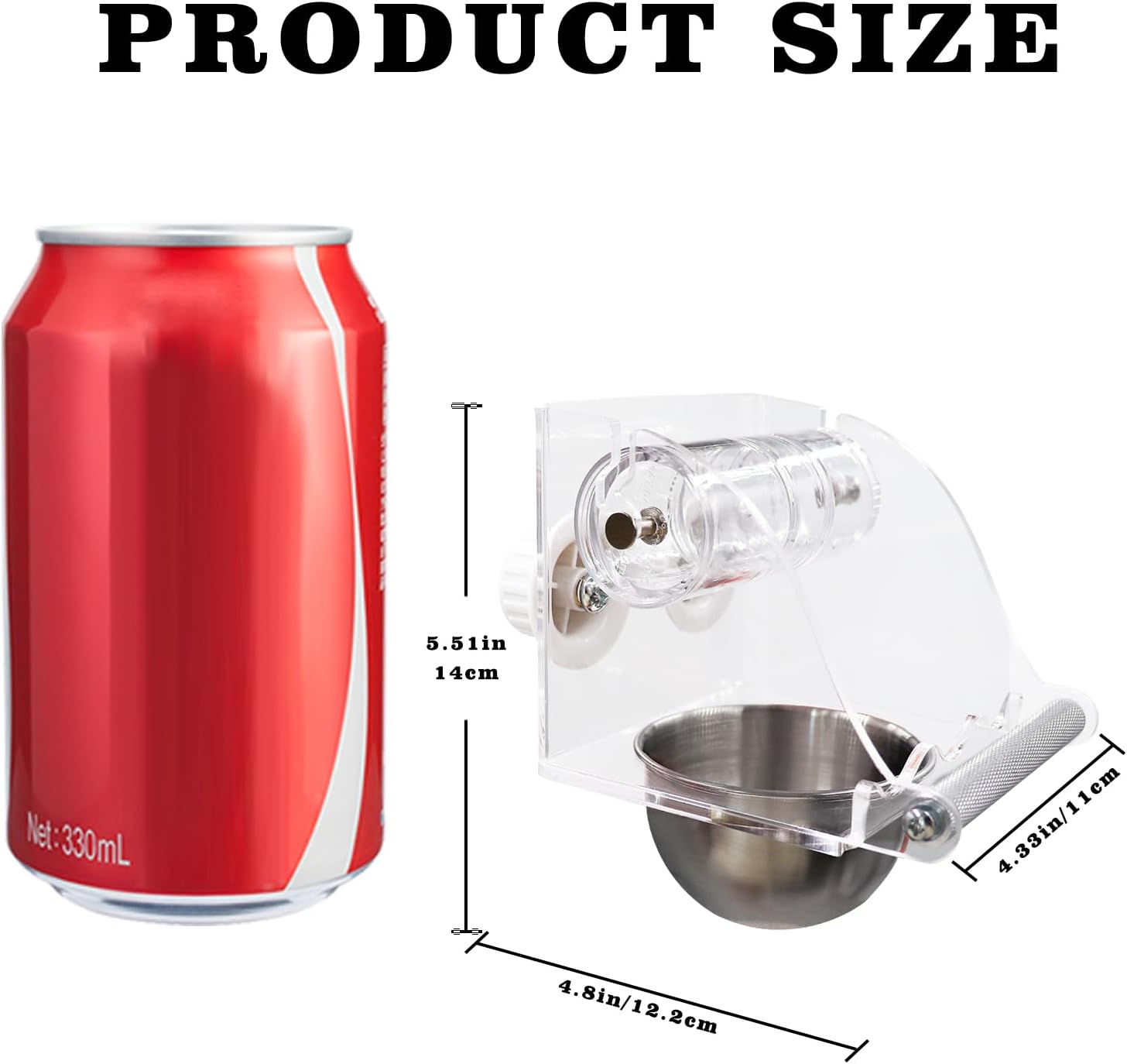 Interactive Bird Feeder with Rolling Foraging Toy - Clear Acrylic Treat Dispenser & Stainless Steel Bowl for Small to Medium Birds | Cage-Mounted with Rust-Resistant Metal Perch