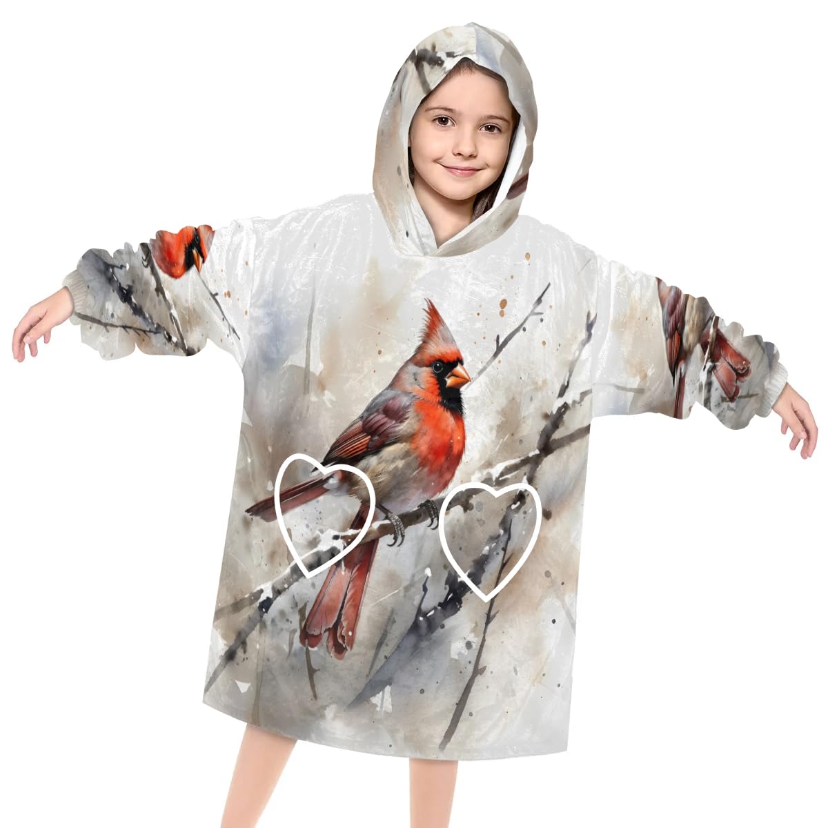 Wearable Blanket Hoodie for Kids, Magnificent Birds Fleece Sweatshirt Blanket Oversized Blanket Sweatshirt with Pocket Flannel Warm Hooded Blanket 6-10 Year Old Girl Boy Gift, One Size