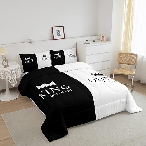 Miniatura 2 de Feelyou Juego de edredón de corona Queen y King, para él y ella, juego de ropa de cama a juego para parejas, amantes del día de San Valentín, juego