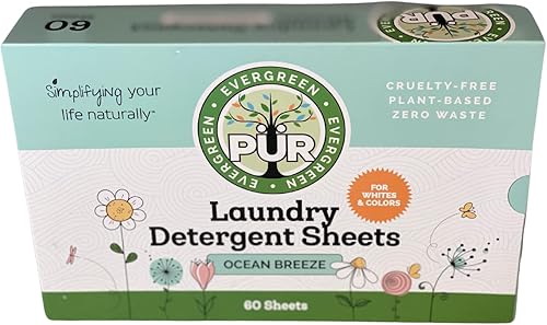 PÜR Evergreen - Hojas de detergente para ropa - Fabricado en Suecia - A base de plantas - Vegano - Hasta 120 cargas - Cero residuos - Compostable -