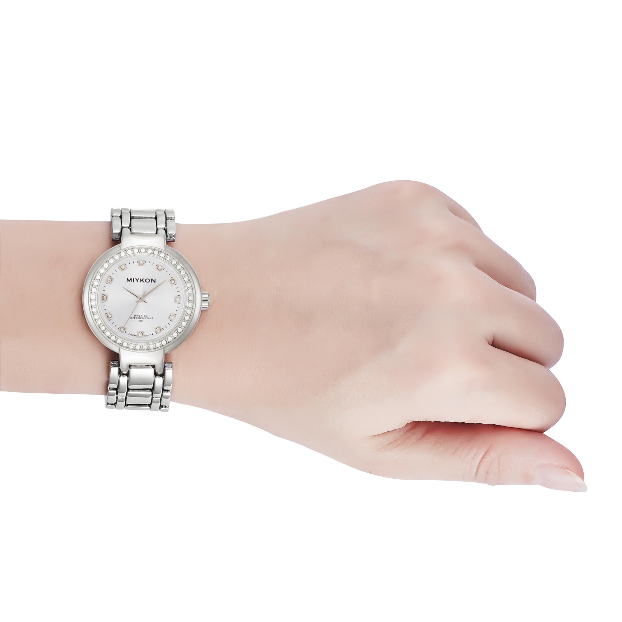 Miykon Silber- und Gold-Uhren für Damen, kleine zierliche Damenuhr mit echten Kristallen, ionenpoliertes Damen-Schmuckarmband, kratzfestes Glas, japanisches Quarz, 30,5 m wasserdicht