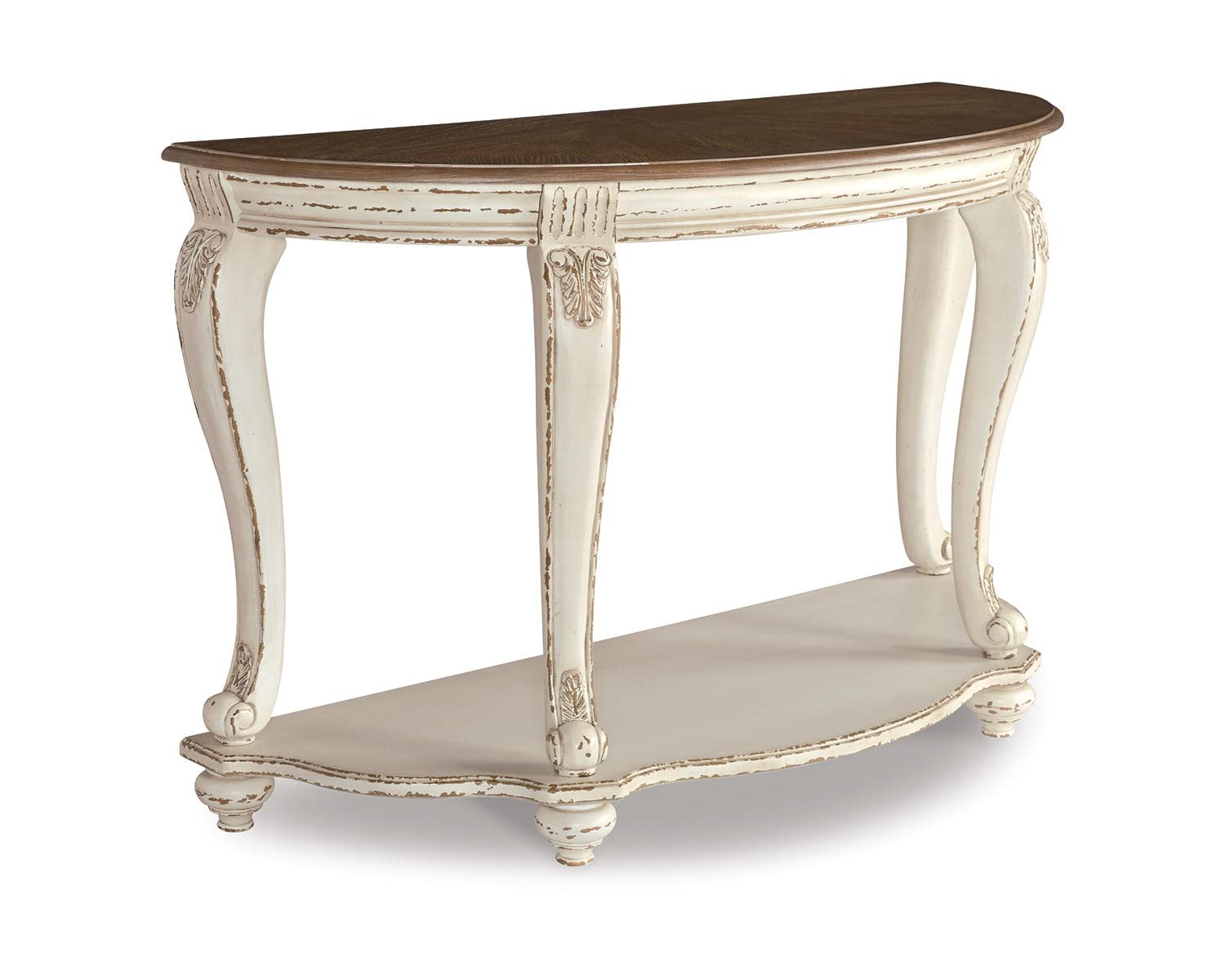 Signature Design by Ashley Realyn French Country Semi-Circle Console Table, White & Brown
