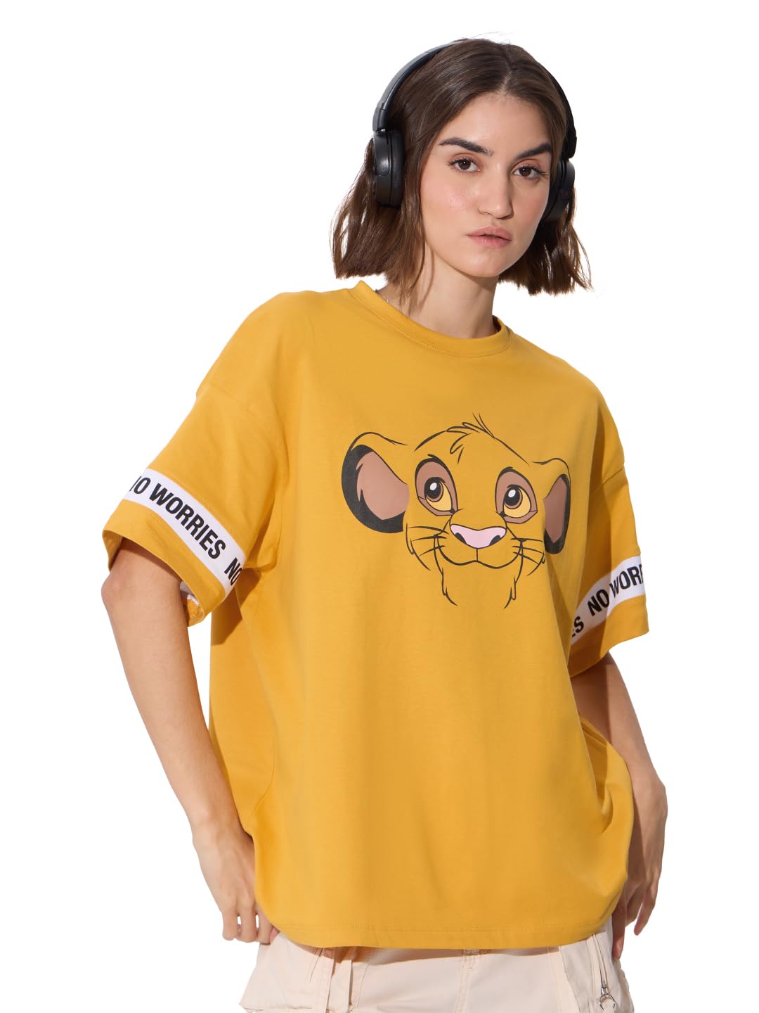 Women's Official The Lion King: Super Simba Oversized T-Shirts Oversized T Shirts for Baggy Boyfriend Tshirt Off-Shoulder Loose Fit Relaxed Drop