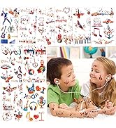 Konsait Music Notes Temporary Tattoos Creative Tattoos Stickers Red and Blue Music Notes Guitar P...