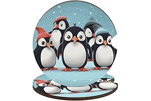 2 Pcs Penguin-Themed Non-Slip and Absorbent Auto Drink Coasters For Car Cup...