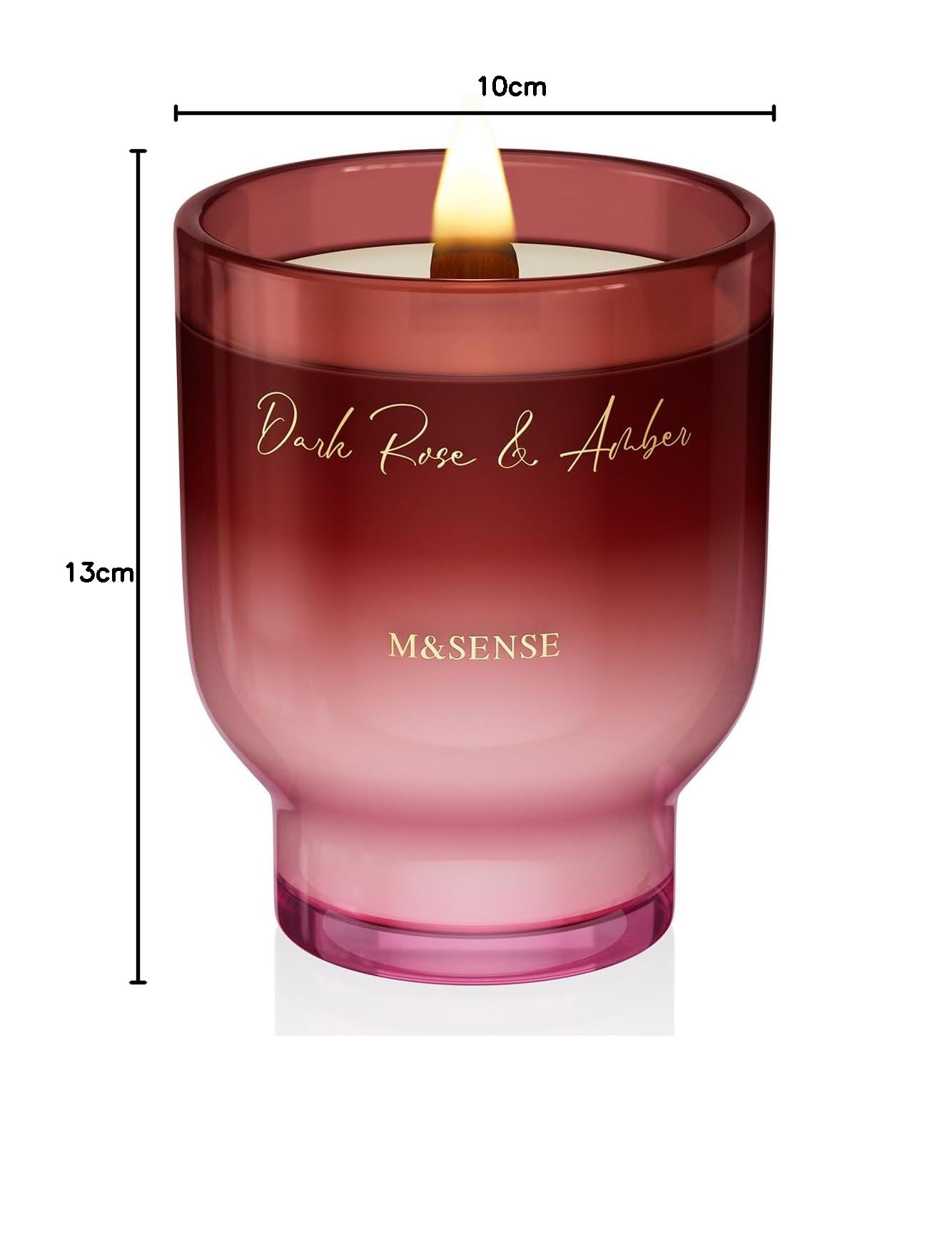M&SENSE Grandi Candela Profumata 470g Rosa Scura e Ambra con Stoppino Scoppiettante, 110H Dura, Cera di Soia Non Tossico Aromaterapia Candele, Vetro Design Room Decor, Regalo di Lusso per Donne/Natale