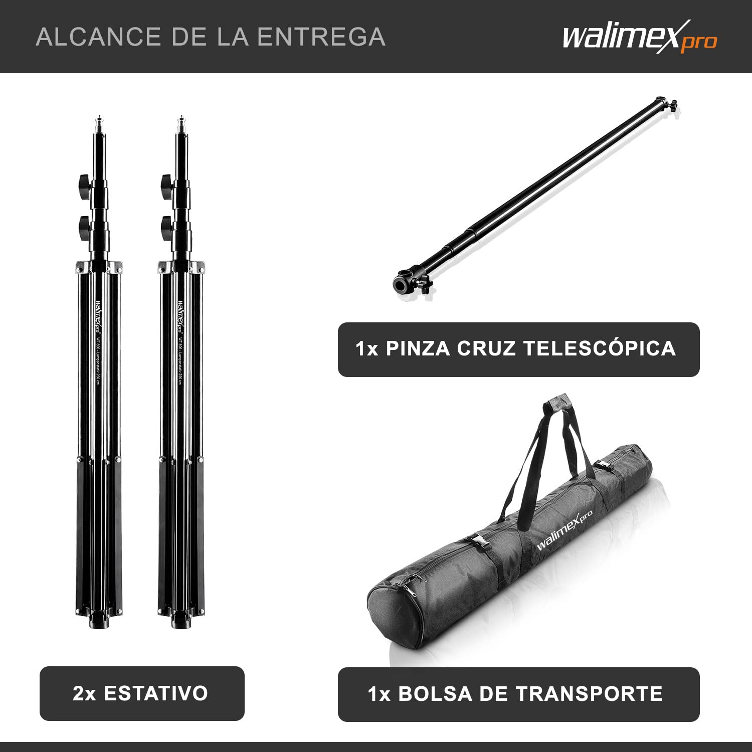 Walimex pro telescopio sistema de fondo L 120-307 cm - sistema de fondo fotográfico estable para estudio y móvil, para fotografía, vídeo y pantalla verde, altura 102-256 cm