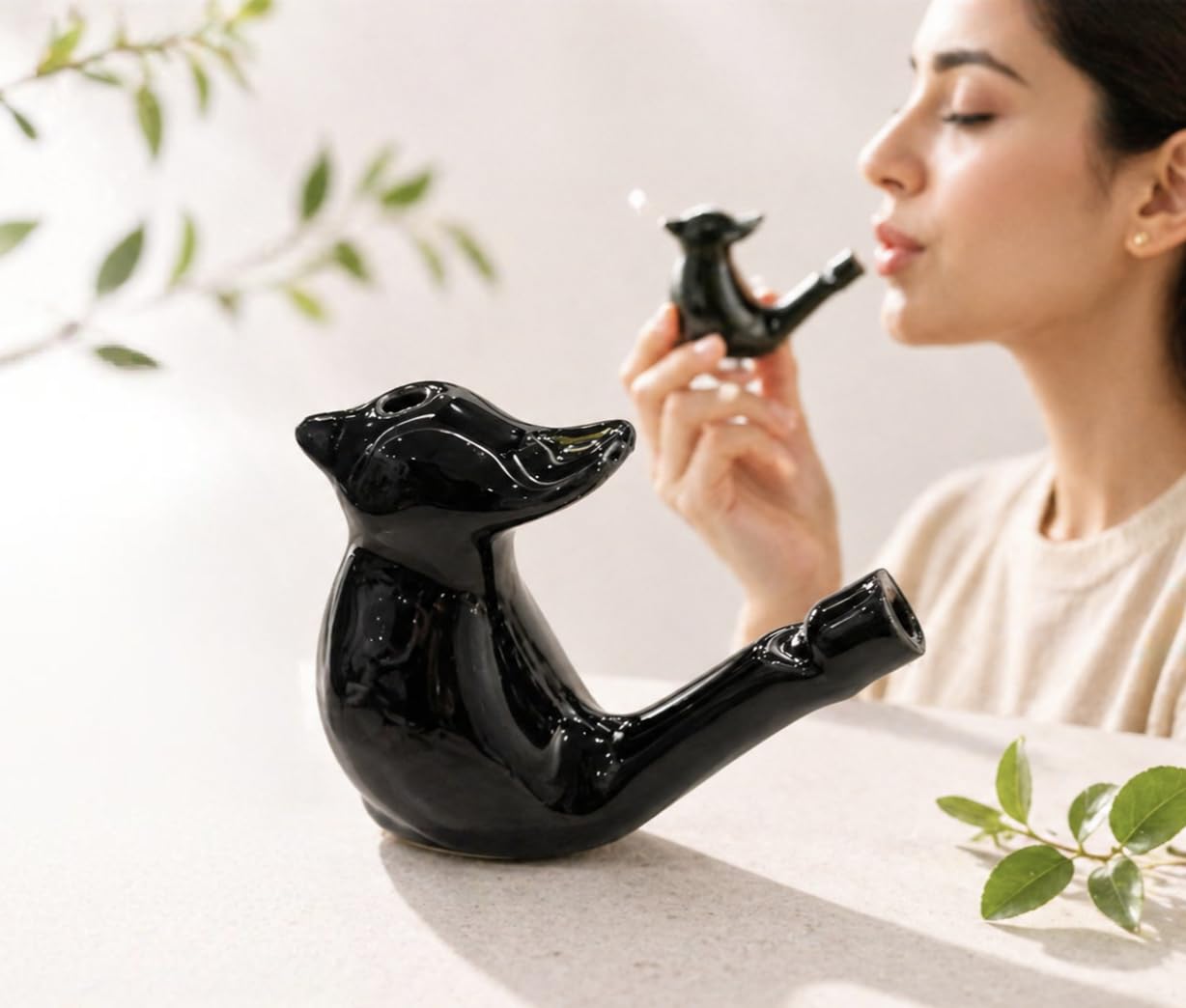 Set of 2 Ceramic Clay Bird Whistles - Pour Water & Blow for Authentic Bird Chirps, Handcrafted Rustic Decor & Fun Toy. Black Color-image-23