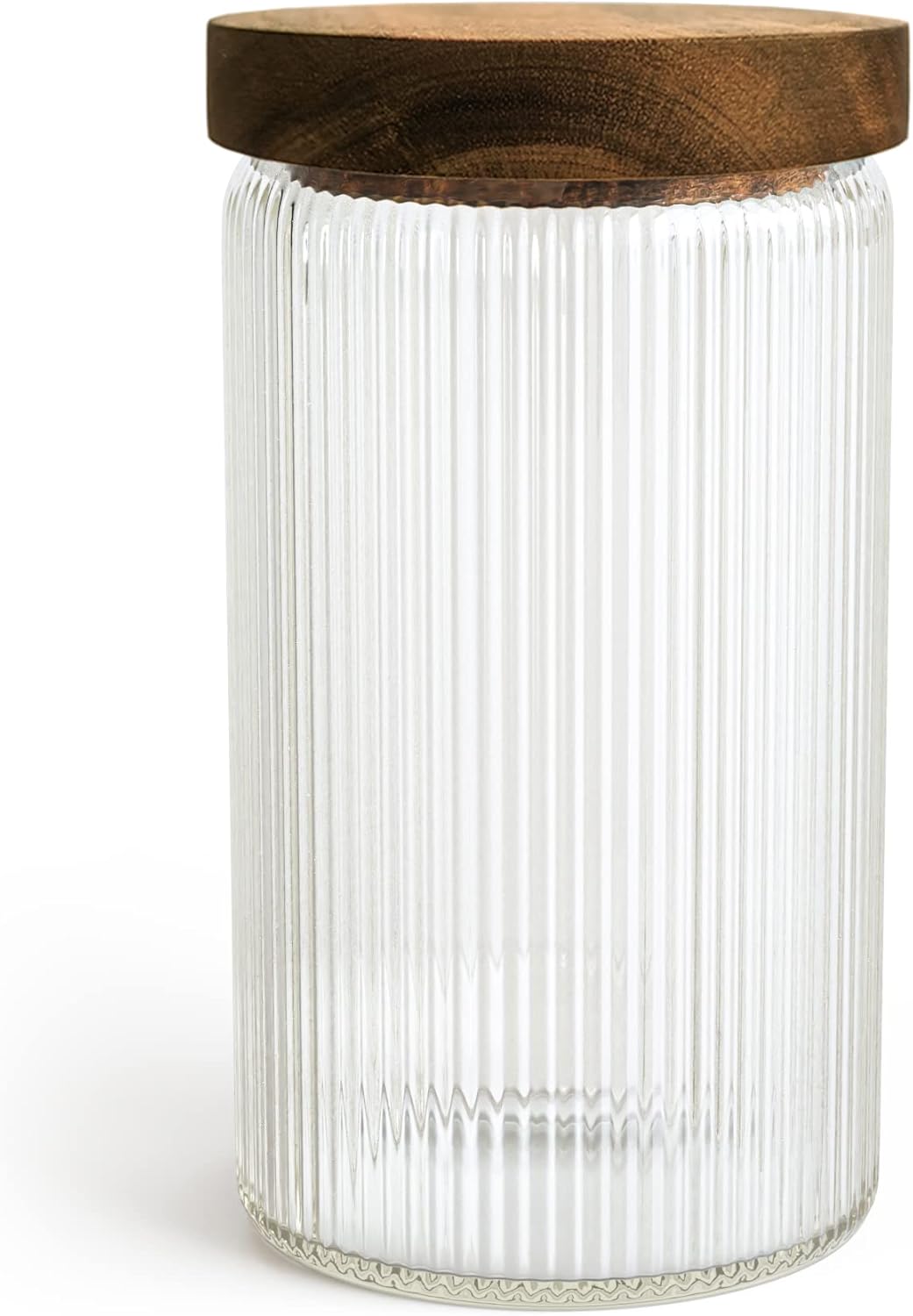 Mason & Fable Ribbed Glass Storage Jars with Wood Lids- Airtight ...