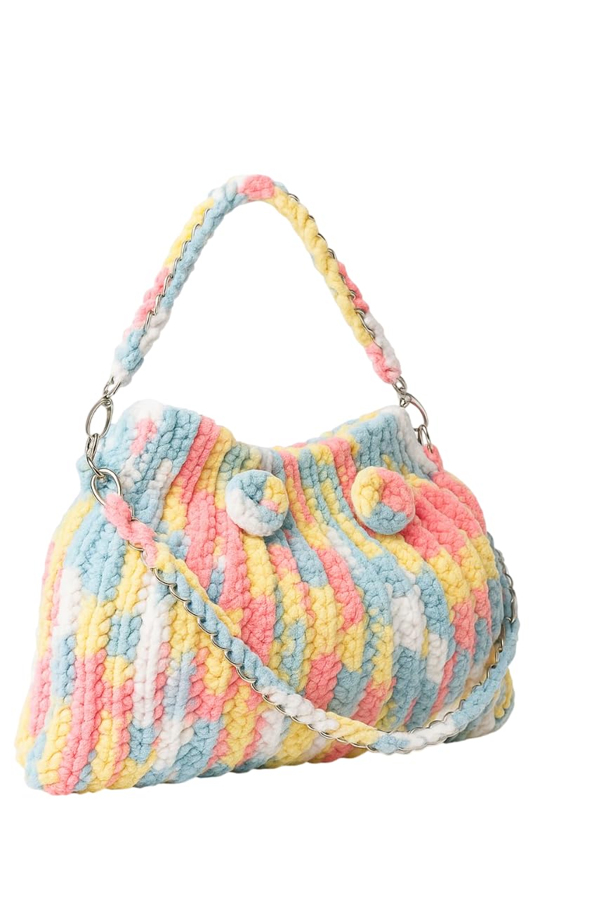 Handmade Crochet Handbag for Women | Stylish Shoulder Bag with Chain Strap | Trendy Pastel Tote Bag for Girls | Lightweight Sling Purse – Gift for Her | for Shopping, Travel, Picnic (Multicolor)-picture-19