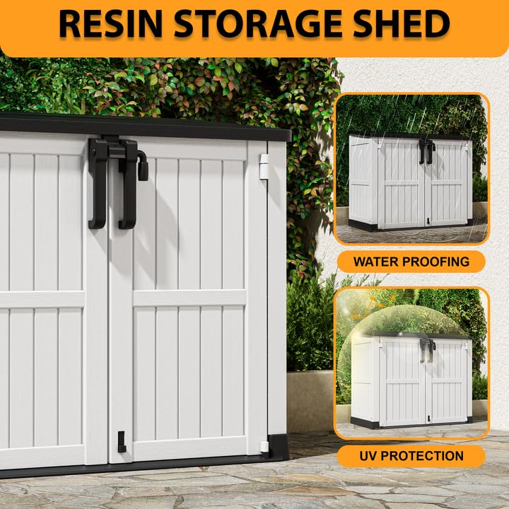 Image of LHBcraft Outdoor Storage Cabinet 36 Cu Ft with Lockable Doors, Waterproof Outdoor Storage Box for Patios,Portable Horizontal Resin Storage Shed, Easy to Assemble