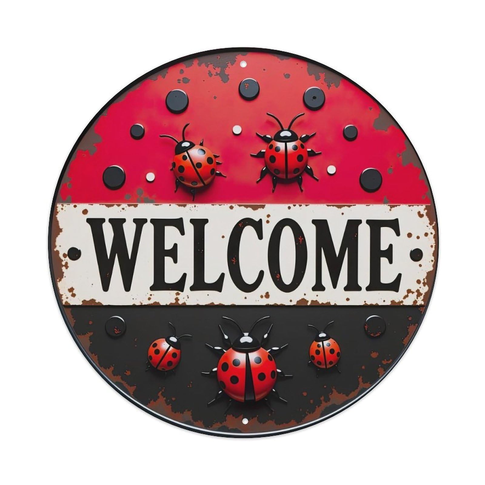 Ladybug Welcome Sign Pattern Print Metal Tin Sign