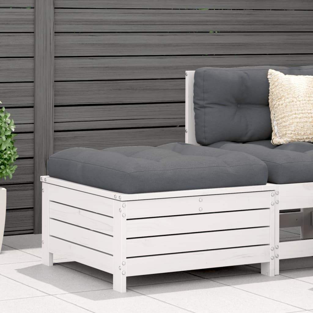 SXZenSpace Garden Footstool White Solid Pine Modular Outdoor Seating 62x63.5x32 cm Anthracite Cushion Storage Ottoman for Patio Balcony Conservatory