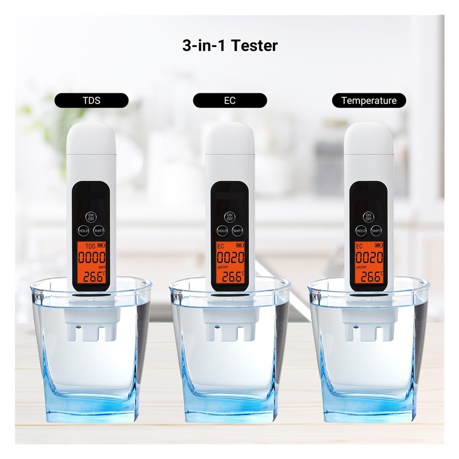 Tester Dela qualità Del'acqua con Display LCD Retroilluminato 3 in 1 for TDS/EC/Temperatura for Piscine Idroponiche Acquario Acqua Potabile Rilevamento Rapido E Preciso