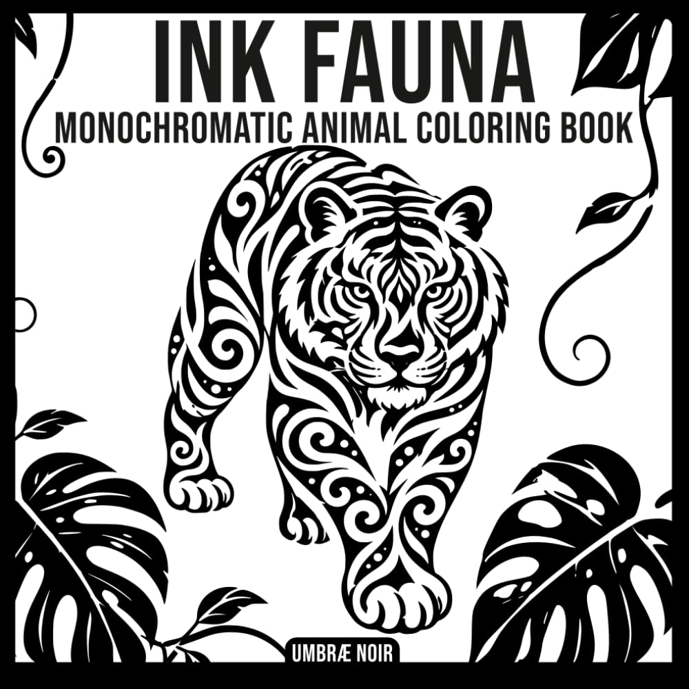 INK FAUNA MONOCHROMATIC ANIMAL COLORING BOOK: One-Color Wildlife Art for Relaxation and Stress Relief