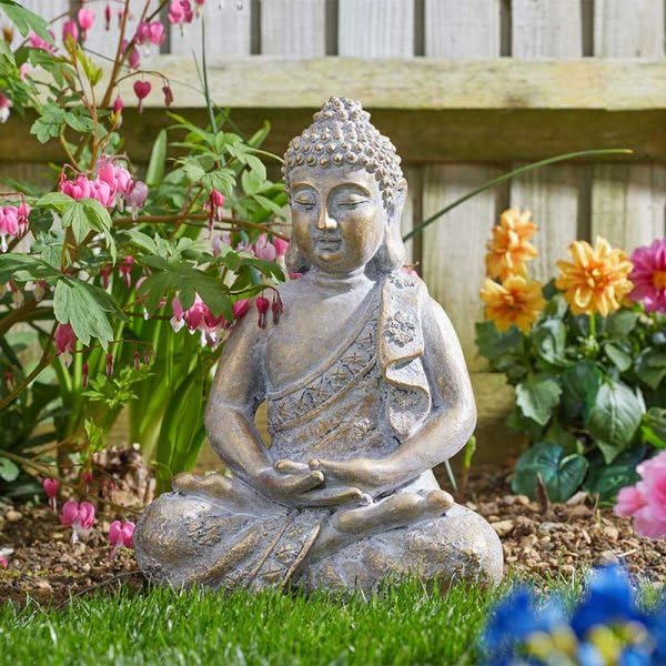 Smart Garden Buddha Meditating Garden Statue Ornament Gold Finish Resting Buddha 37cm 5071026