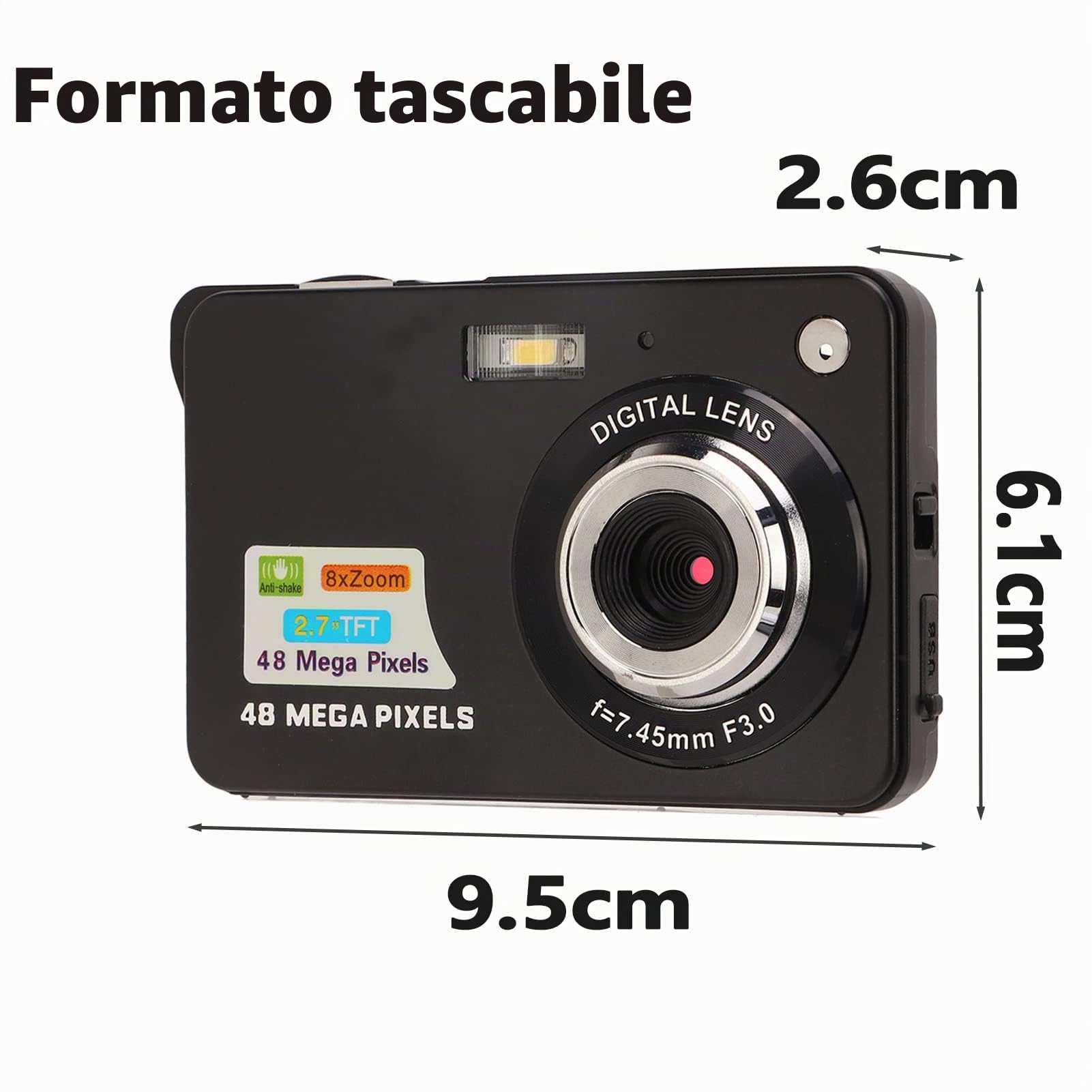4K Fotocamera Digitale, Macchina Fotografica Digitale con 1080P 48MP Fotocamera, Zoom Digitale 8X, Schermo LCD, Luce di Riempimento Integrata, Mini Fotocamere Portatili Compatte per Studenti
