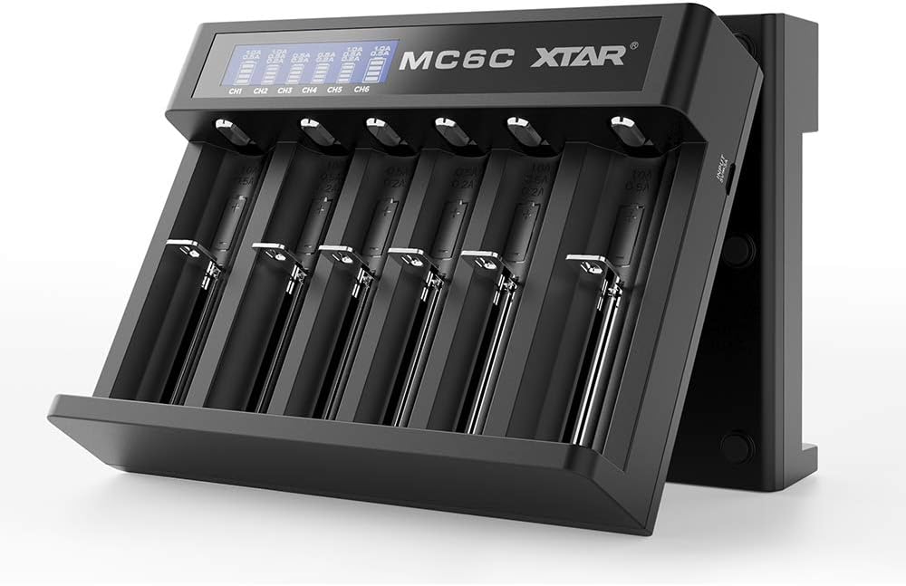XTARMC6C LCD Smart Charger18650 Charger 6-Slot USB Charger for 18650 18700 20700 21700 22650 25500 26650 Flat 32650
