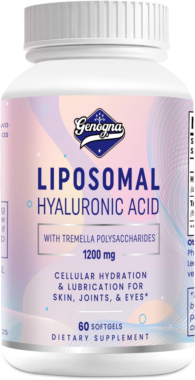 Liposomal Hyaluronic Acid Supplements 1000mg-High Bioavailable Dietary Hyaluronic Acid Capsules with Tremella Polysaccharides,Double Strength Skin Hydration,Joint Lubrication,1Pack