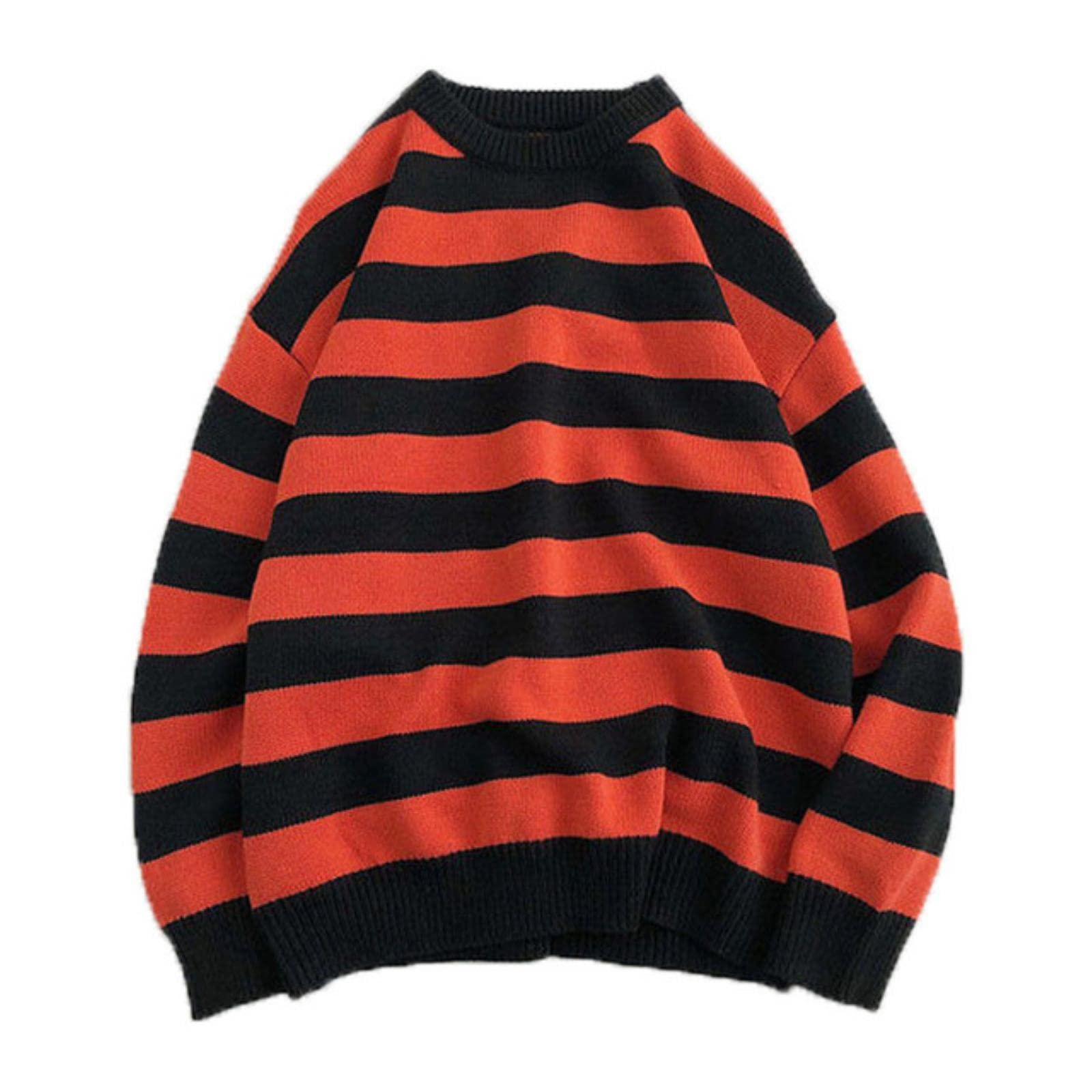 ZXCL Autumn Striped Knitted Sweater Casual Oversized Pullovers Tops Harajuku Loose Warm Jumper Women Sweaters Streetwear-XL,Red black