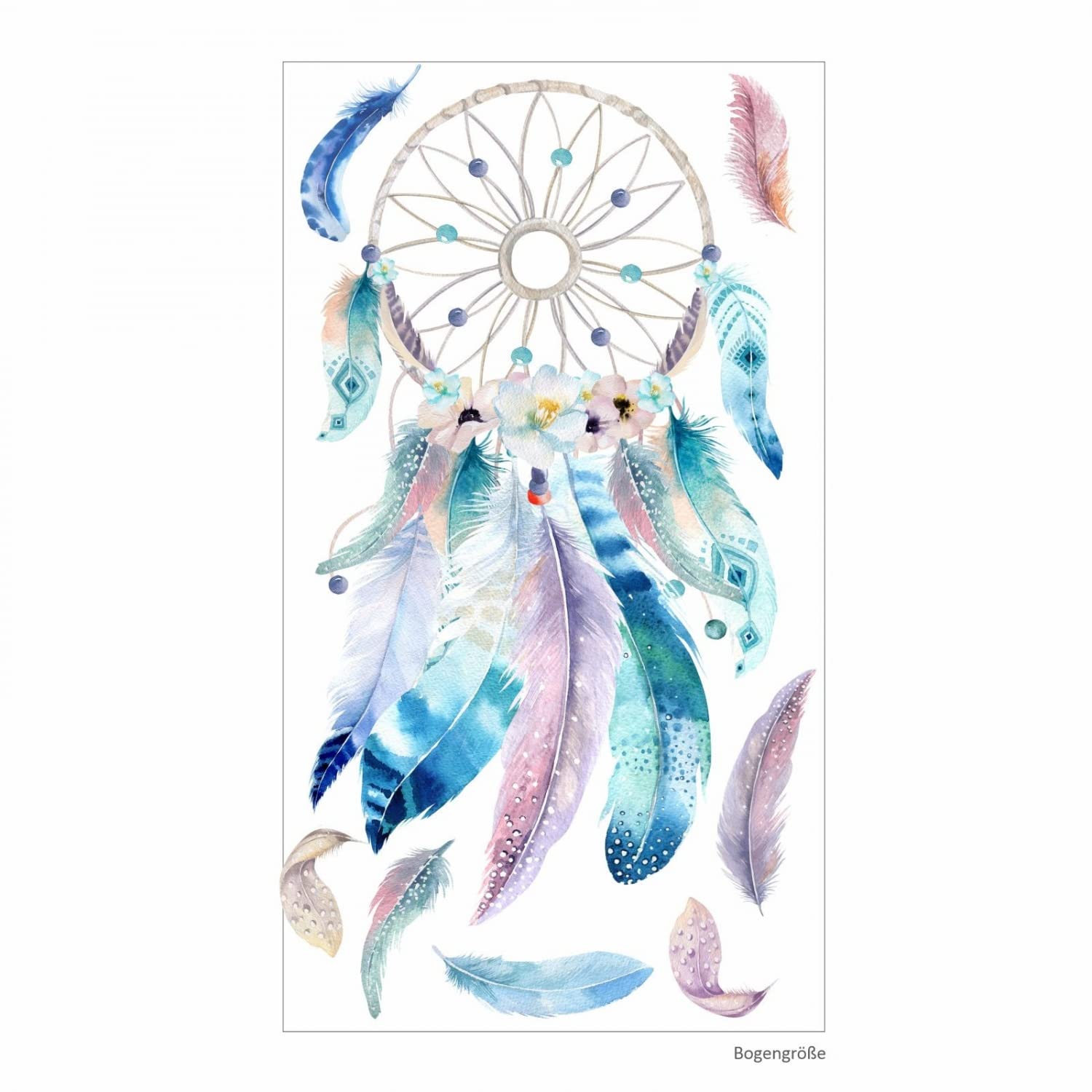 nikima Schönes für Kinder 228 Wandtattoo Traumfänger blau mit Federn Pastell Aquarell Größe 1750 x 980 mm - in 6 Größen - Kinderzimmer Sticker Wandaufkleber Wandsticker Wanddeko Wandbild