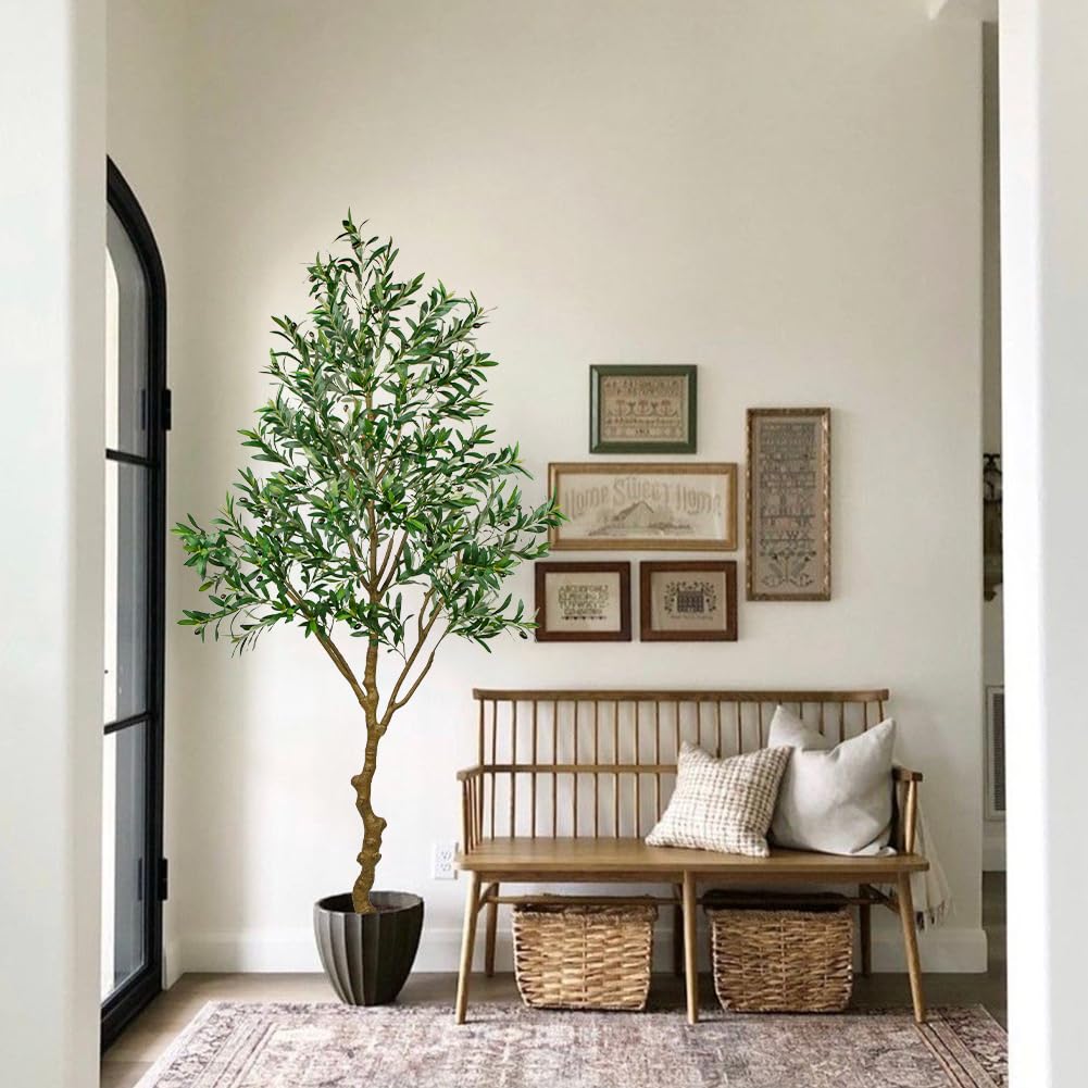 Oairse 210 cm olivo artificial planta artificial plantas artificiales grandes plantas artificiales plantas falsas plantas de plástico en maceta, árbol artificial como real para decoración del hogar