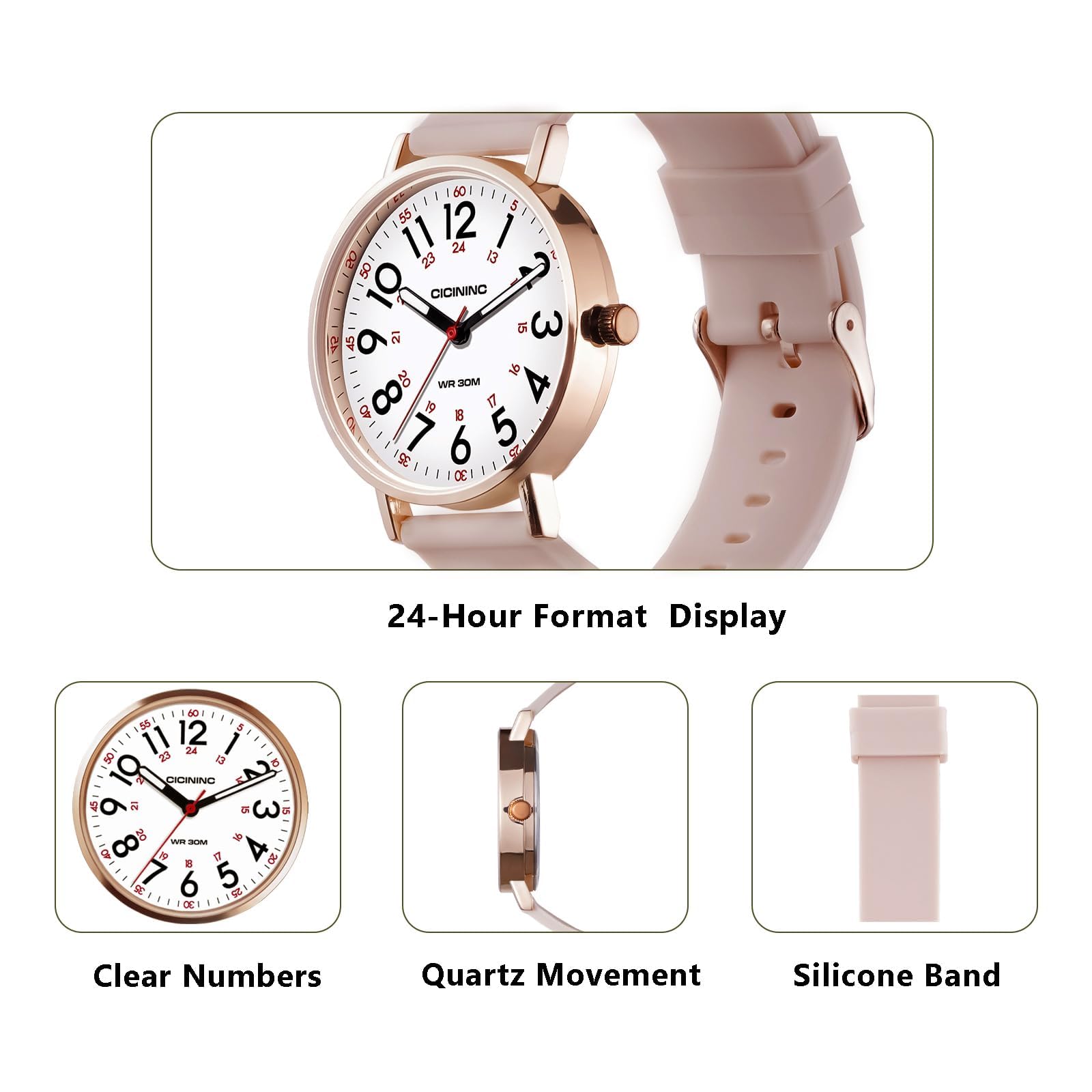 Nurse Watch for Women&Men,Analog Nursing Watches with 12/24 Hour Military Time,Second Hand