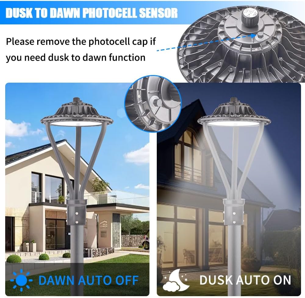 LED Post Top Light 75/100/150W Adjustable 19500 LM 3000/4000/5000K LED Circular Area Light Outdoor Pole Lights with Photocell, IP67 Parking Lot Lights Fixture Commercial Lighting, 100-277V