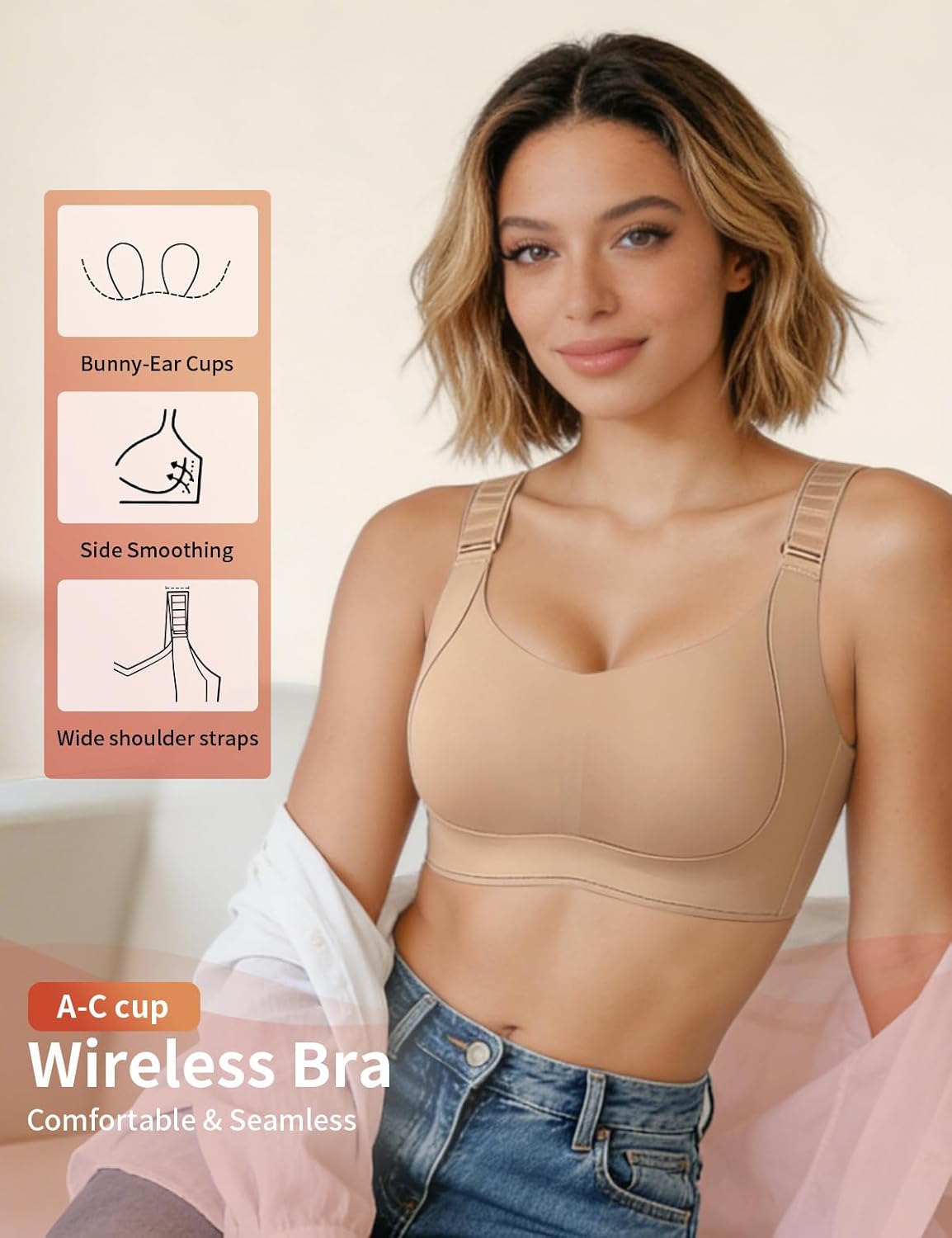 Jelly Wireless Bras for Women No Underwire Seamless Full Coverage Supportive Comfortable Push Up Everyday Soft Tshirt Bra - Image 3