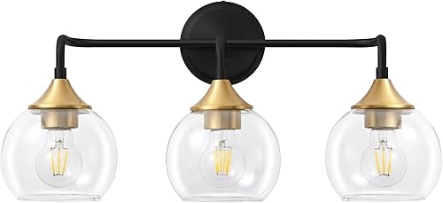 Miniatura 9 de Lámparas de baño de 3 luces con pantalla de vidrio transparente, accesorios de iluminación de tocador de 22 pulgadas sobre el espejo, lámparas de