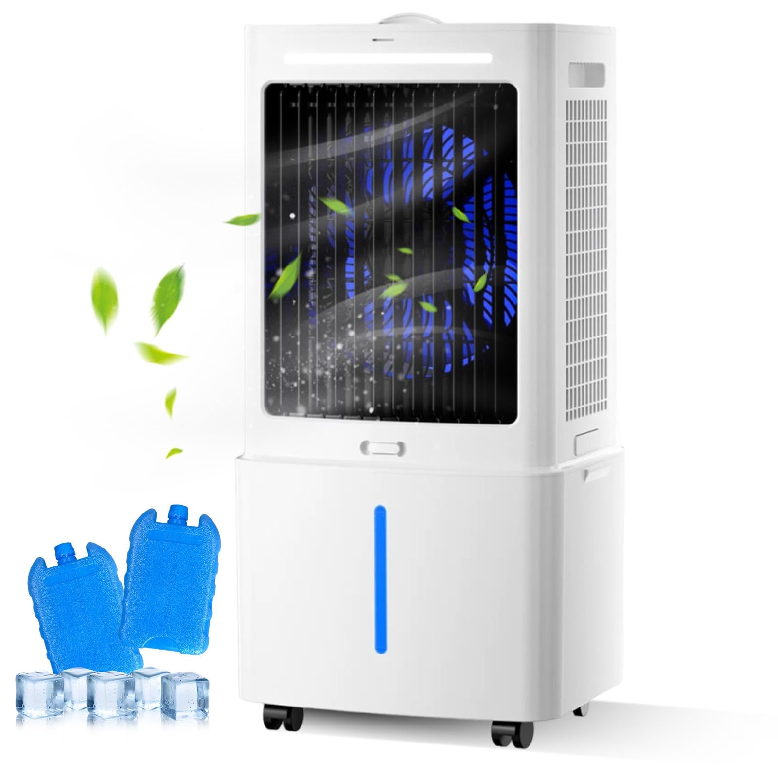 Enfriador de aire 25L con 2 bloques de hielo, 2000m³/h, 80W, 3 vel., 3 modos, mando, temporizador, oscilación, para 15-20m²