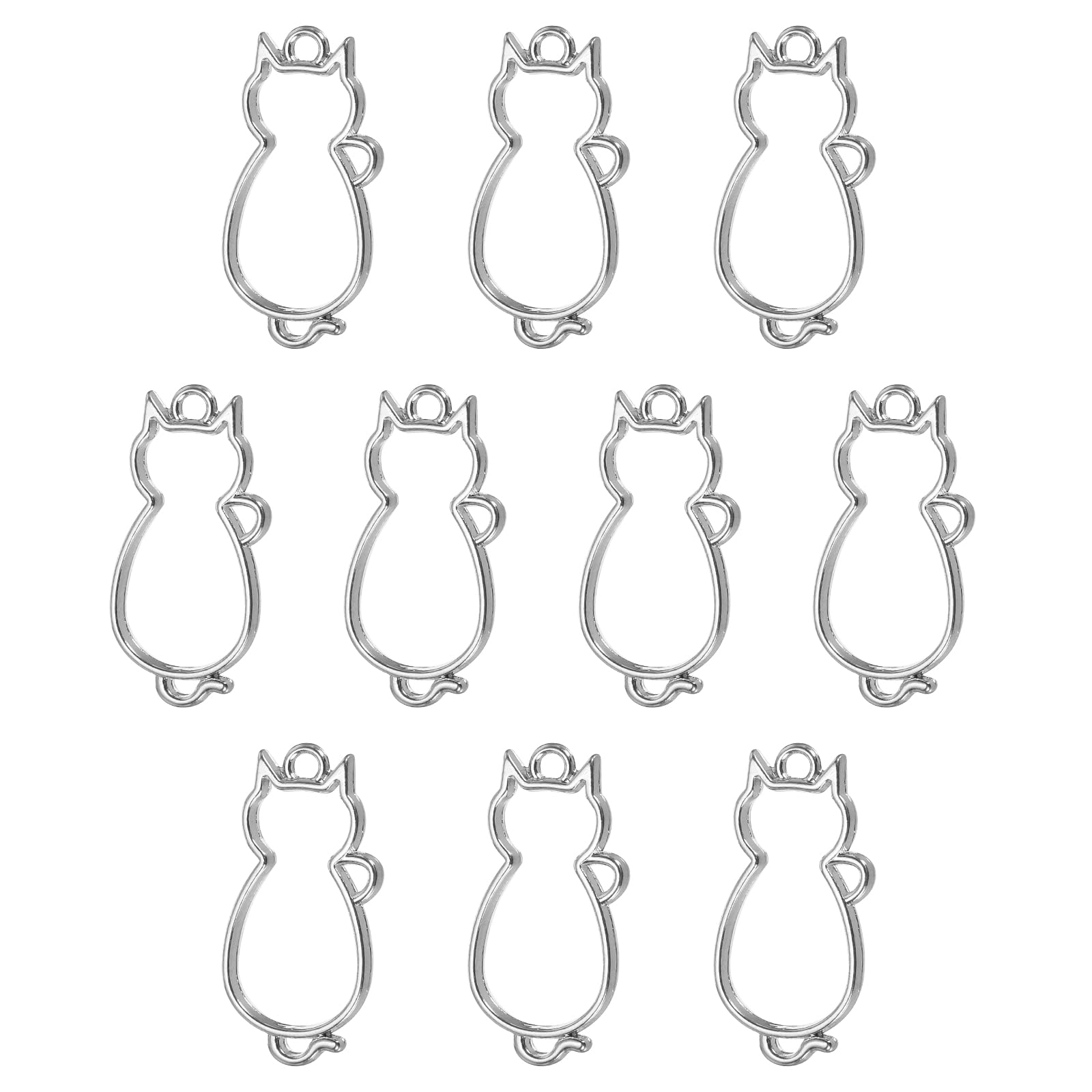 PATIKIL Alloy Open Back Bezel Pendants, 10 Pack Cat Shaped Hollow Resin Casting Pendant Frame for DIY Earrings Necklace Bracelet Making, Silver Tone, 38 x 18 x 3.5 mm