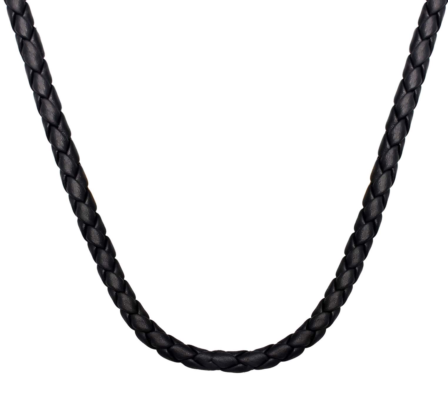 Kuzzoi 803041 collana intrecciata da uomo, cuoio bovino, Nero, spessore 5,5 mm, chiusura a moschettone in argento Sterling 925, notevole, esclusiva, ideale per ciondoli pesanti