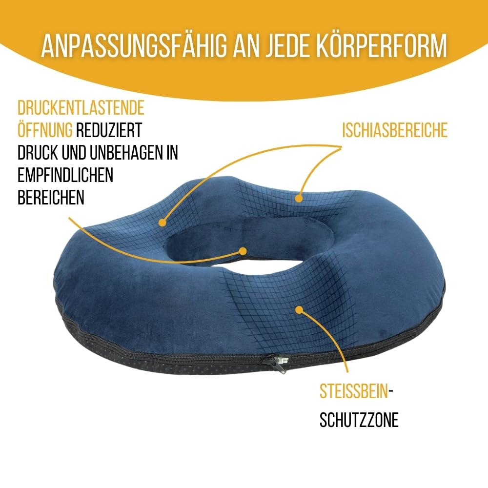 Inphysio Steißbeinkissen in Donutform - Orthopädisches und ergonomisches Kissen aus Memory-Schaum - Stuhlkissen Büro, Auto - Rückenschmerzen, Schwangere, Hämorrhoiden - 45x40x7 cm