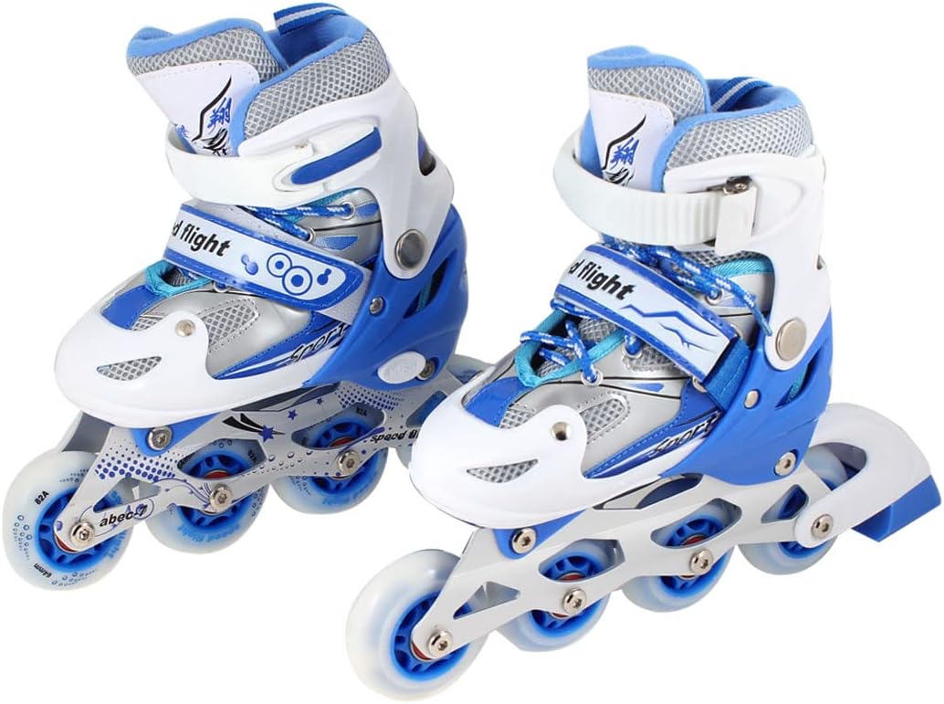 Blue White Inline Skates Red Flashing Light Skating Shoes Pair US 1 (id: 5b7 70d f01 f6c bcb
