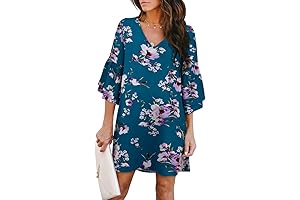 Women's 2024 Summer Dress: Ideal V-Neck Shift Dress with Bell Sleeves for Weddings or Graduations