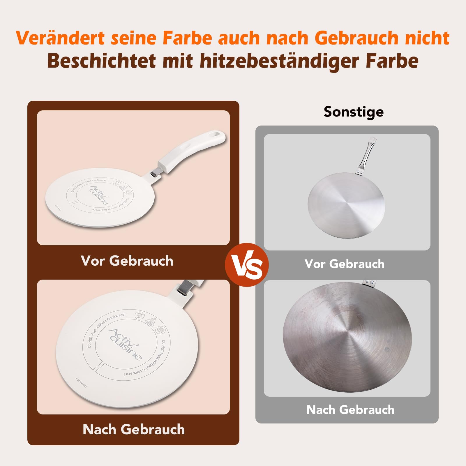 ACTIV CUISINE Induktion Adapterplatte 24 cm Induktionsadapterplatte mit abnehmbarem Griff Moka Induktionskochteller Adapter Edelstahl für die Verwendung von Kochgschirr auf Induktion, Weiß