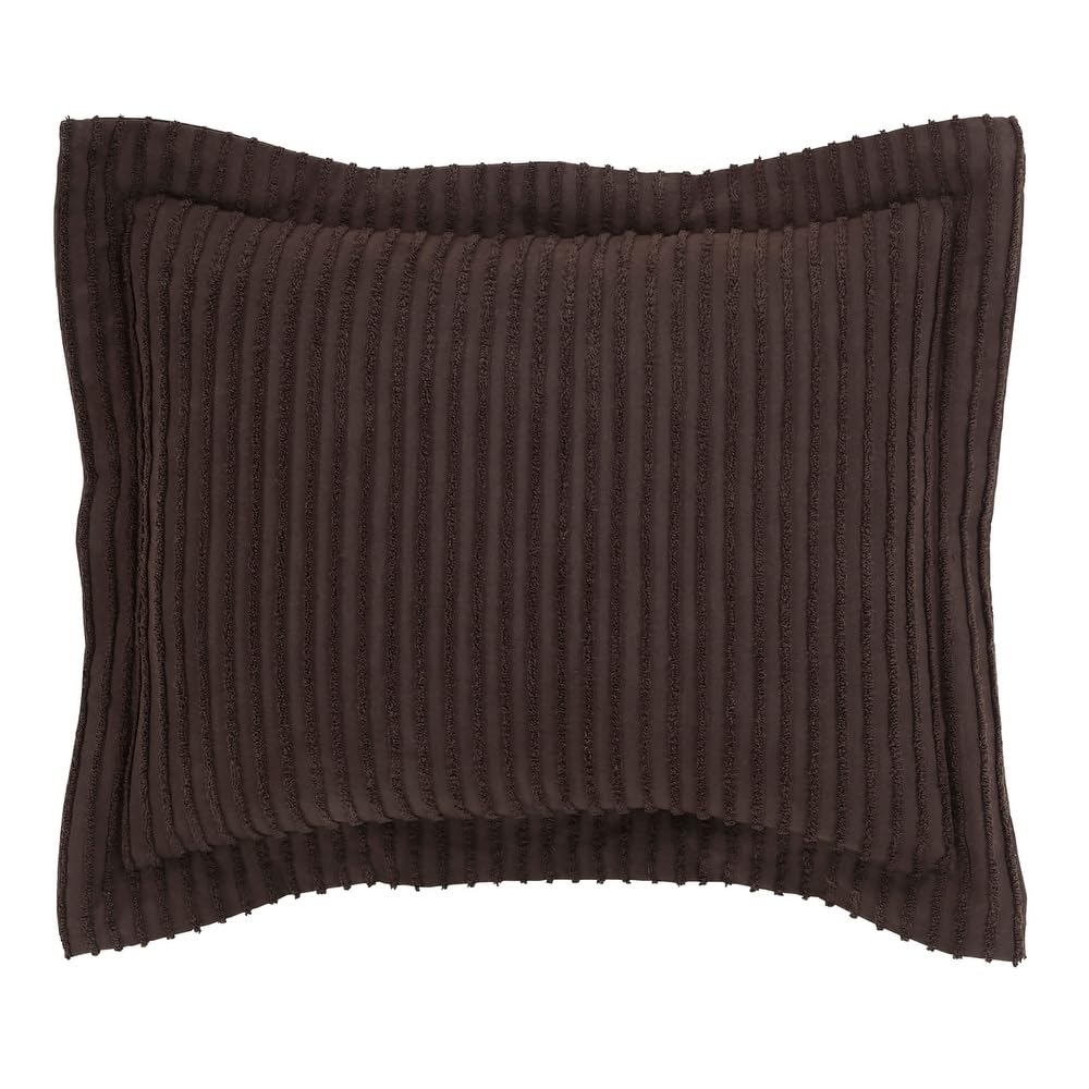 2 Piece Elegant 100% Cotton Tufted Chenille Bedspread Twin Size Heirloom Quality in Stripe Design | All Seasons Chocolate Brown Color Western Bedding Aesthetic Look Soft Plush Cozy Feel