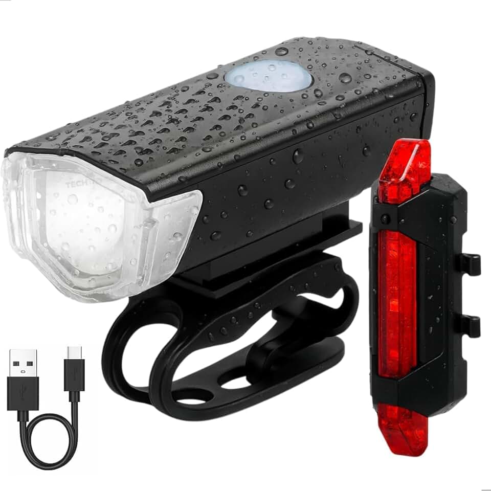 Kit Lanterna Bicicleta Recarregável USB LED Farol Dianteiro e Luz Traseira Bike IPX4 Resistente à Água Modos de Iluminação Segurança Noturna Bateria 800mAh Cabo USB Incluso Fixação Universal Pro Set