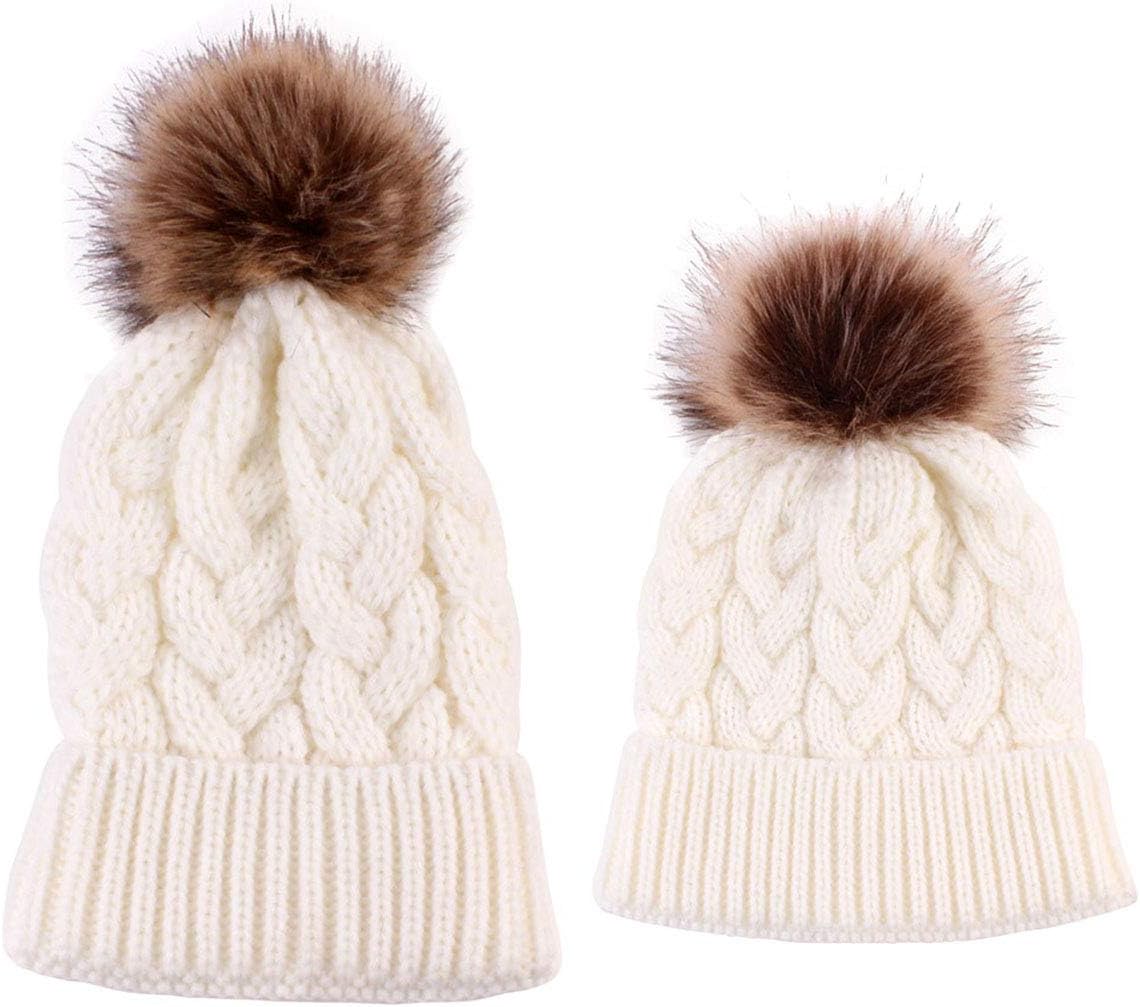 2PCS Mother&Baby Hat Parent-Child Hat Family Matching Cap Winter Warmer Knit Beanie Cap Mom and Baby