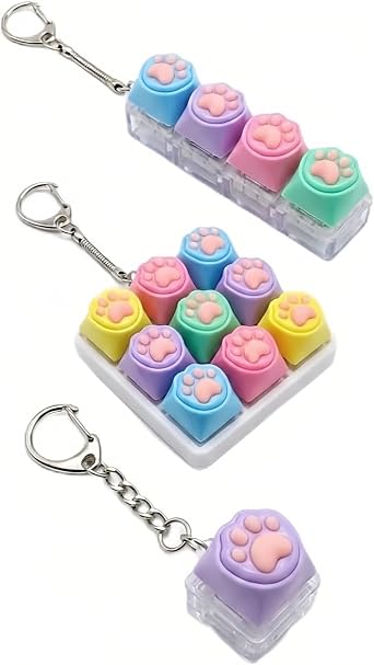 Keyboard Fidget Keychain Set | Clicker Fidget Toy with Mechanical Keycap Feel | Sensory Stress Relief for Adults & Teens | Office Desk Gift