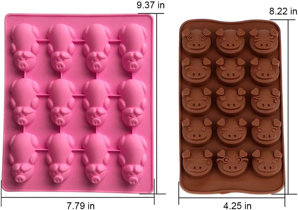 None/Brand 2 Pcs Little Pigs Chocolate Molds, Pig Shaped Silicone Molds Piggy Cake DIY Mold For Chocolate Jello Soap Mould Ice Cube Trays (Pink, Brown) image 4