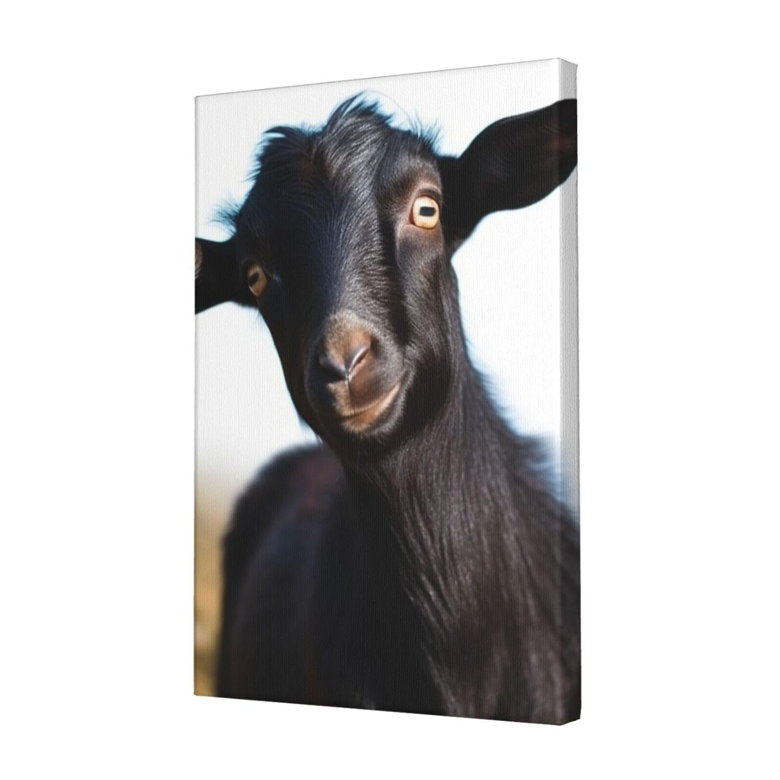 KLOPH Cute Black Goat Animal Canvas Wall Art for Living Room 12"x18" Modern Artwork Painting for Bathroom Hanging Canvas Prints Aesthetic Wallart for Bedroom Kitchen Office Wall Decor