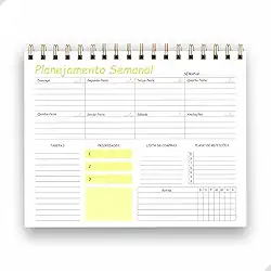 Planner Semanal Permanente 25x18cm | 50 Folhas (50 Semanas) – Organizador Não Datado de Tarefas e Rotina com Espiral | Produtividade para Escritório, Estudos e Casa | Capa Transparente (Amarelo)