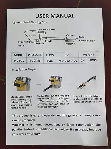 Miniatura 7 de YOUHO Pulverizador de estuco de pared de yeso pulverizador de cemento mortero pistola tolva herramienta, con kit de conexión de compresor 4 Jet