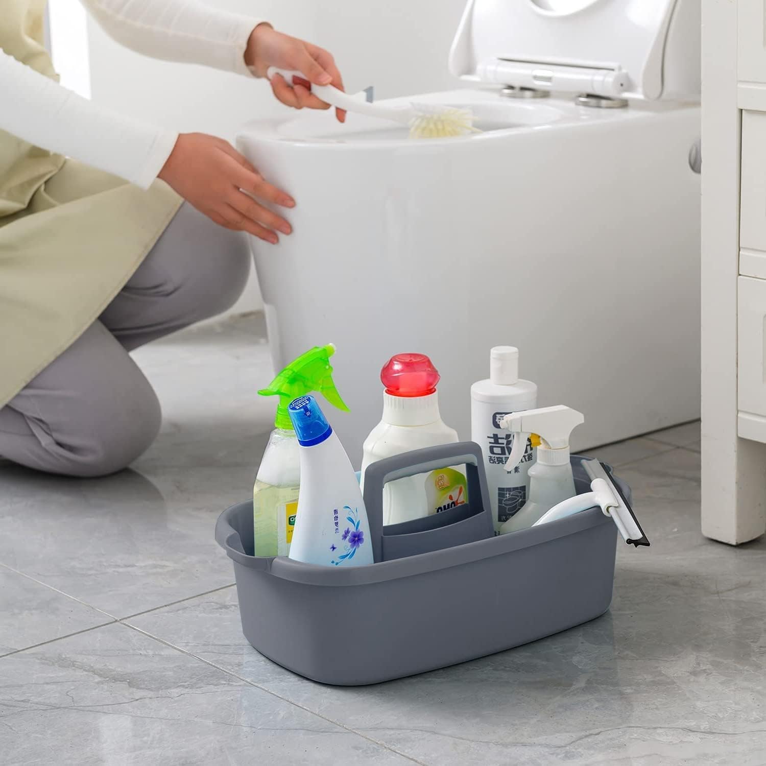 BLURISM Large Portable Plastic Shower Caddy with Handle, Hanging Mount Organizer for Cleaning Supplies, Gray Halloween, Christmas Decorations, Bathroom Storage Basket 1
